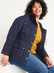 Water-Resistant Canvas Utility Plus-Size Hooded Jacket