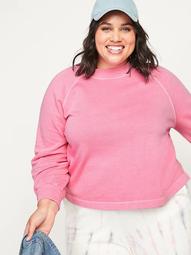 Garment-Dyed Blouson-Sleeve Plus-Size Sweatshirt