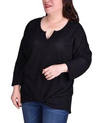 Women's Plus Size Twist Front Long Sleeve Pullover Top