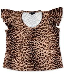 INC Plus Size Animal-Print Flutter-Sleeve T-Shirt, Created for Macy's
