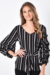Striped Self-Belted Blouse Top