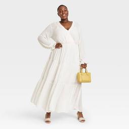 Women's Plus Size Long Sleeve Tiered Maxi Dress - Ava & Viv™ 