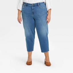 Women's Plus Size Cropped Straight Leg Jeans - Ava & Viv™ Medium Wash