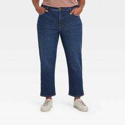 Women's Plus Size High-Rise Cropped Straight Jeans - Ava & Viv™ Dark Wash