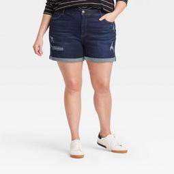 Women's Plus Size Destructed Midi Jean Shorts - Ava & Viv™ Dark Wash