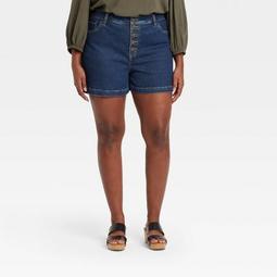 Women's Plus Size Button-Front Midi Jean Shorts - Ava & Viv™ Medium Wash 