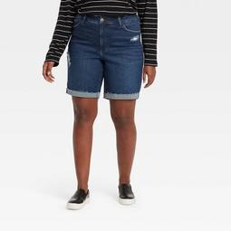 Women's Plus Size Destructed Bermuda Jean Shorts - Ava & Viv™ Dark Wash