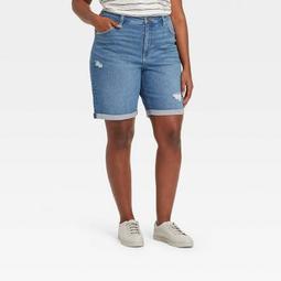 Women's Plus Size Destructed High-Rise Jean Shorts - Ava & Viv™
