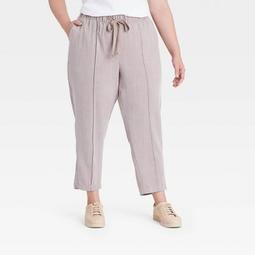 Women's Plus Size Pull-On Linen Pants - Ava & Viv™ Brown