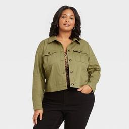 Women's Plus Size Utility Blazer Jacket - Ava & Viv™ Olive Green