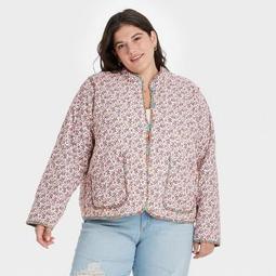 Women's Floral Print Quilted Jacket - Universal Thread™ Cream