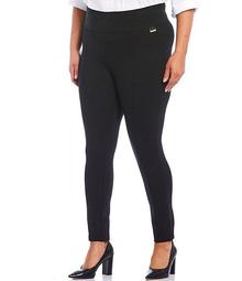 Plus Size Ponte Wide Waistband Pull-On Skinny Ankle Pants