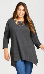 Caged 3/4 Sleeve Tunic - charcoal