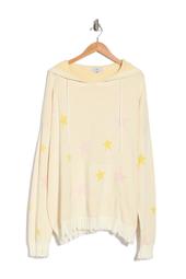 Star Print Distressed Hooded Sweater