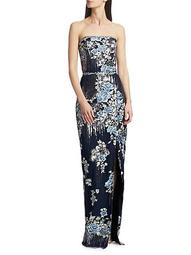 Strapless Sequin Floral Gown