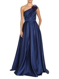 One Shoulder Ruched Satin Gown