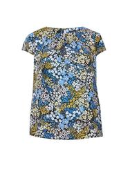**Billie & Blossom Curve Blue and Yellow Floral Print Shell Top