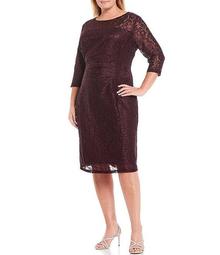 Plus Size 3/4 Sleeve Stretch Lace Knit Sheath Dress