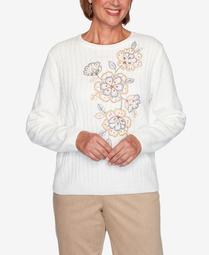 Women's Plus Size Glacier Lake Asymmetric Flower Chenille Sweater