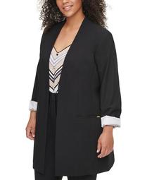 Plus Size Collarless Open-Front Topper Jacket
