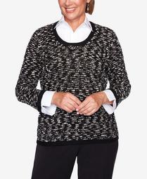 Women's Plus Size Knightsbridge Station Sparkly Eyelash Two-For-One Sweater