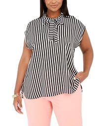 Trendy Plus Size Tie-Neck Striped Top, Created for Macy's