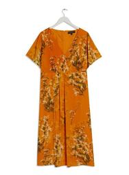 **DP Curve Yellow Floral Print Midi Wrap Dress