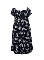 **DP Curve Navy Floral Print Milkmaid Dress
