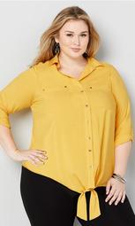 Tie Front Pocket Blouse - yellow