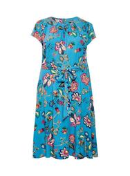 **Billie & Blossom Curve Teal Floral Print Fit and Flare Midi Dress