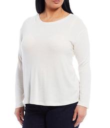 Plus Size Round Neck Lace Up Back Long Sleeve Top