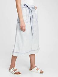 A-line Tie-Belt Midi Skirt