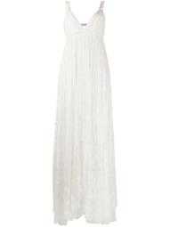V-neck embroidered tulle gown