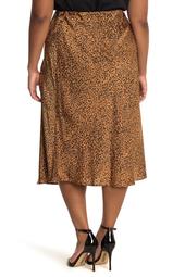 Leopard Print Pull-On Satin Midi Skirt