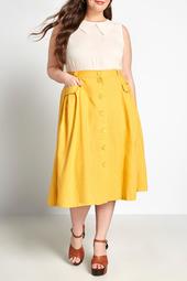 Pleated Button Front Midi Skirt