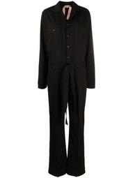 belted long-sleeve jumpsuit