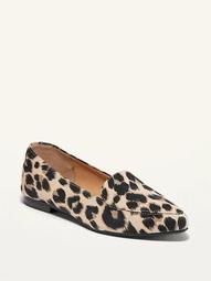Leopard-Print Canvas Pointed-Toe Loafers