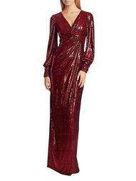 Long-Sleeve Sequin Gown