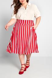 Stripe Print Midi Skirt