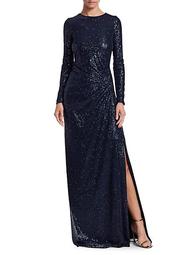 Ruched Sequin Gown