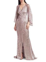 Metallic Voile Bell Sleeve Gown