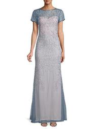 Embroidered Short-Sleeve Gown