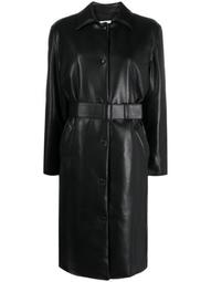 faux leather belted coat