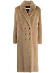 brown double-breasted wool coat