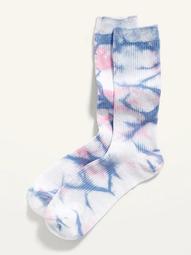 Tie-Dyed Rib-Knit Crew Socks for Women