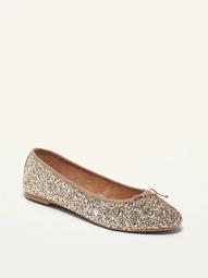 Glitter-Covered Almond Toe Ballet Flats for Women