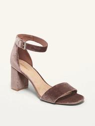 Velvet Block-Heel Sandals for Women