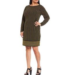 MICHAEL Michael Kors Plus Size Stripe Chain Border Print Lux Eco Matte Jersey Long Sleeve Dress