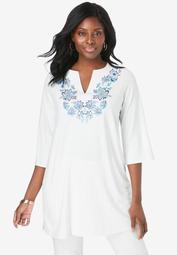 Embroidered Notch Neck Tunic