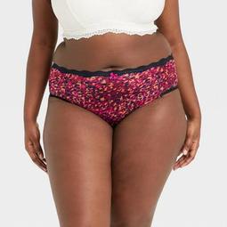 Women's Leopard Print Plus Size Micro Cheeky Underwear with Lace - Auden™ Berry
